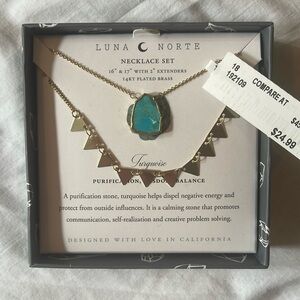 NWT LUNA NORTE TURQUOISE NECKLACE SET 14 KT PLATED BRASS